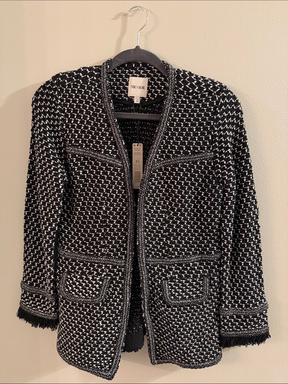 NIC+ZOE Black and White Bouclé Open-Front Blazer
